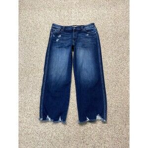 KanCan Dark Wash Wide Leg Distressed Jeans